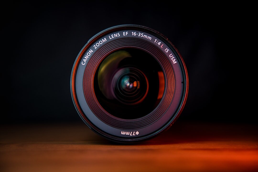 Close-up of a professional camera lens